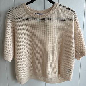 NWOT No Name Cream Open Knit Drop Shoulder Cashmere Short Sleeve Sweater. Med.